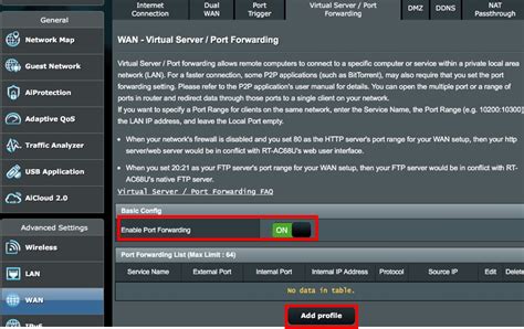 Asus router WAN port forwarding beállítási felület