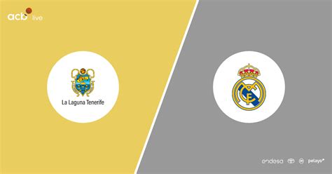 A Real Madrid és a La Laguna Tenerife logói egy kosárlabda háttér előtt