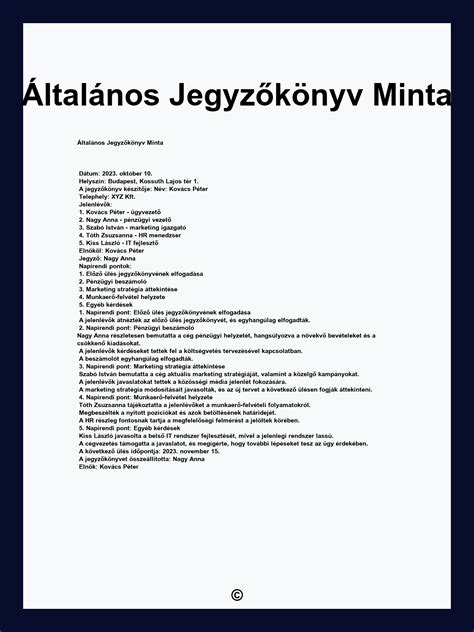 Jegyzőkönyv minta - üres kézilabda jegyzőkönyv