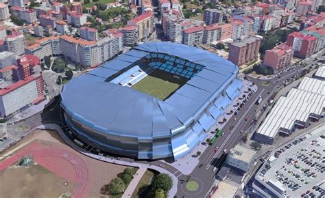 A Balaídos Stadion, a Celta Vigo otthona egy esti mérkőzésen