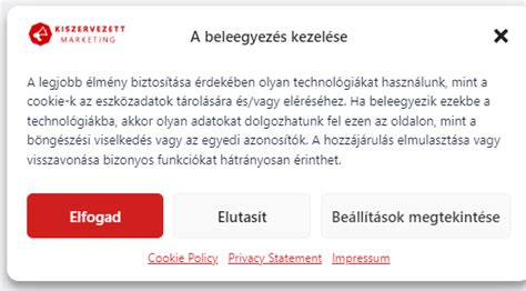 Sütikezelési beállítások felugró ablaka egy weboldalon