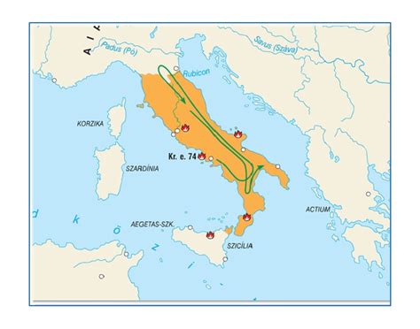 A Spartacus-felkelés főbb útvonalai Itáliában